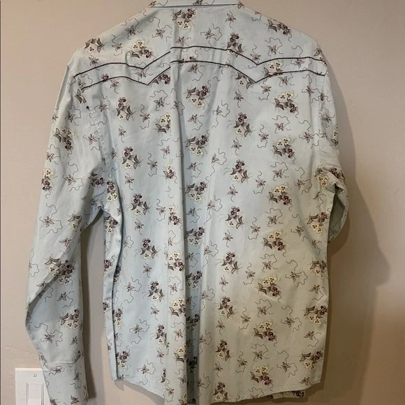 Wrangler Light Blue Pearl snap Floral Western Shirt - Picture 2 of 5